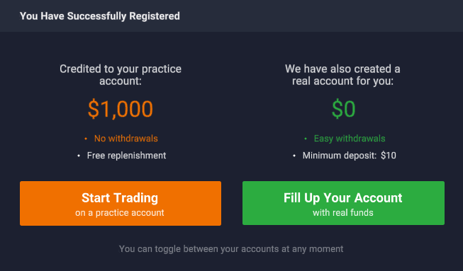 výběr demo účtu iq option