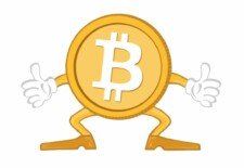 bitcoin s palcem, který se raduje, že má kryptoměny zdarma