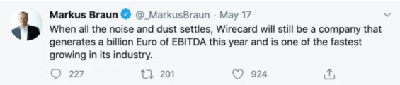 Tweet Markuse Brauna z května 2020, kde stále popírá vážnost situace (