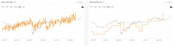 Grafy Hash Rate a Mining Difficulty