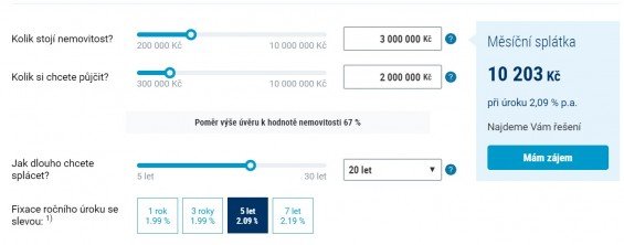 ČSOB hypotéka kalkulačka. Zdroj: Csob.cz