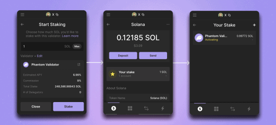 Staking SOL v peněžence Phantom
