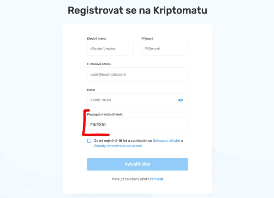 Registrace u Kriptomatu bonus