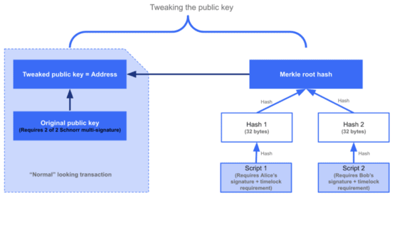 Vytvoření nového veřejného klíče kombinací Merkle root hashe a původního veřejného klíče.
