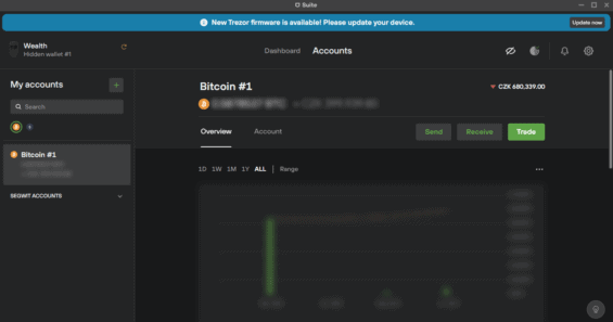 Záložka Accounts - na pravé straně políčko send (odeslat), receive (přijmout) a trade