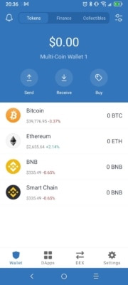 Úvodní obrazovka aplikace Trust Wallet