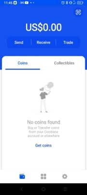 Úvodní obrazovka aplikace Coinbase Wallet