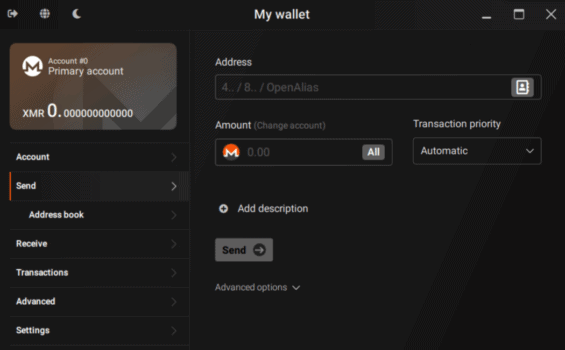 nahled UI Monero GUI Wallet