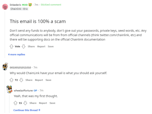 Diskuze o falešných e-mailech na redditu