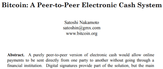 Začátek Bitcoin whitepaperu