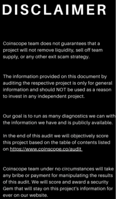 Vyloučení odpovědnosti auditorské společnosti Coinscope