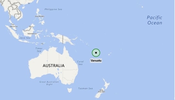 Mapa Tichého Oceánu s o strovem Vanuatu