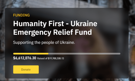 První fundraisingový fond Binance na pomoc Ukrajině