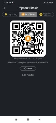 Příjem bitcoinů na Wallet of Satoshi