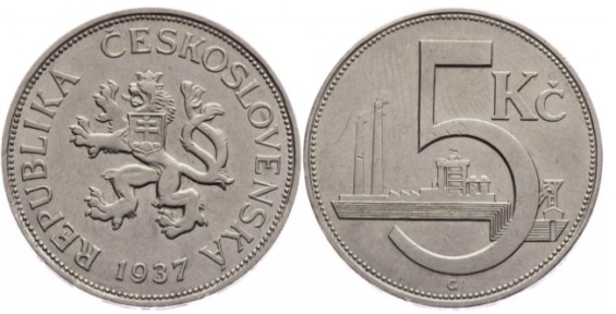 Mince pětikoruna z roku 1937
