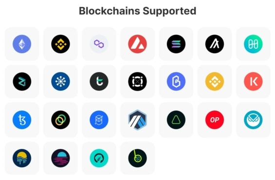 Frontier podporované blockchainy