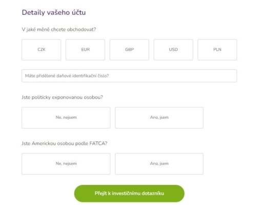 Proces registrace u Purple Trading – krok 2.