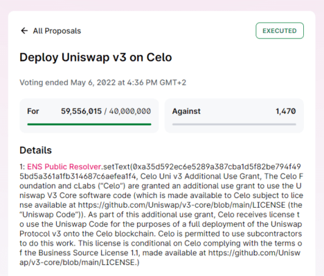 Návrh o spuštění Uniswapu na blockchainu CELO