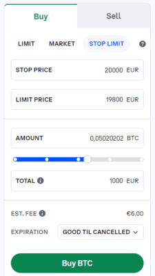 Coinbase stop limit order