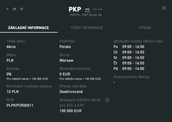 Informace o akciích PKP Cargo u XTB