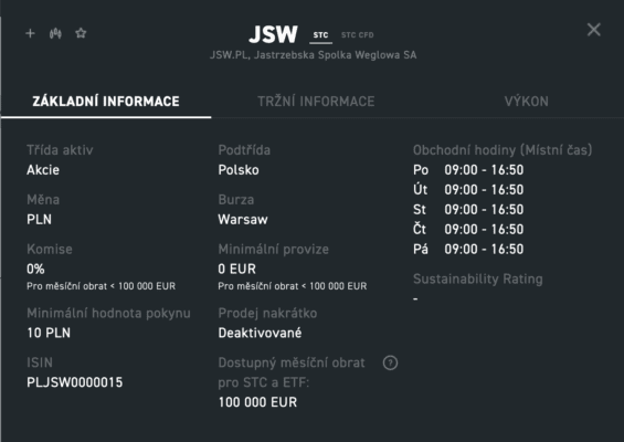 JSW - detail akcie u XTB