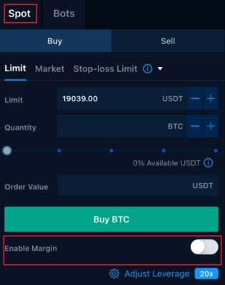 Ukázka pákového obchodu v platformě Crypto.com