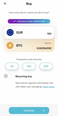 Nákup Bitcoinu v mobilní aplikaci Invity
