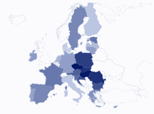 Porovnání inflace v EU mapa