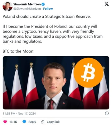 Slawomir Mentzen chce vytvořit státní bitcoinový fond