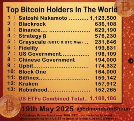 Největší držitelé Bitcoinu na světě