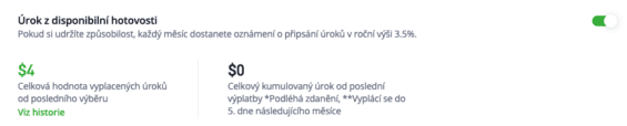 Aktivace vyplácení úroků z disponibilní hotovosti