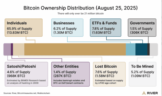 Vlastnictví Bitcoinu ke konci srpna