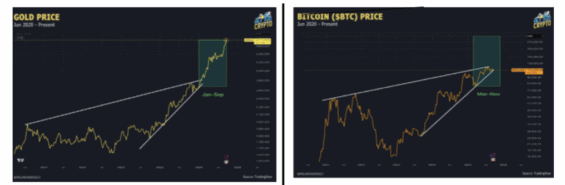 Cenový vývoj Bitcoinu a zlata