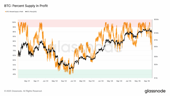 Množství bitcoinových investorů v profitu