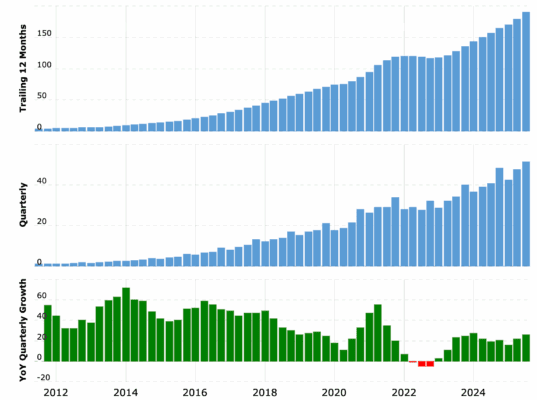 Dlouhodobý vývoj tržeb společnosti Meta