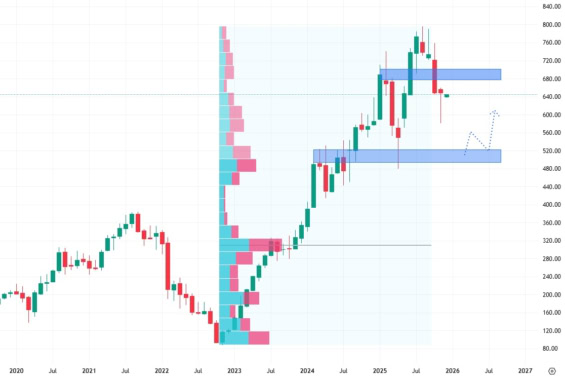 Měsíční akciový graf společnosti Meta Platforms